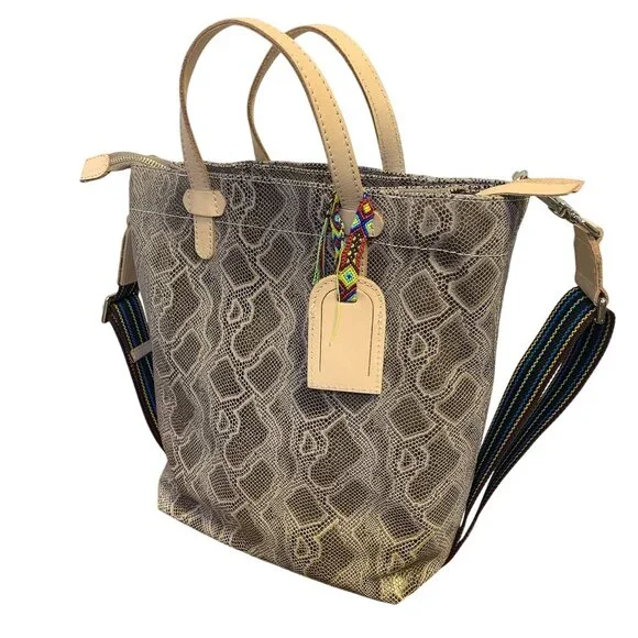 Consuela Snakeskin Print Tote Bag With Detachable Multicolor Strap & Braided Acc - Picture 3 of 7